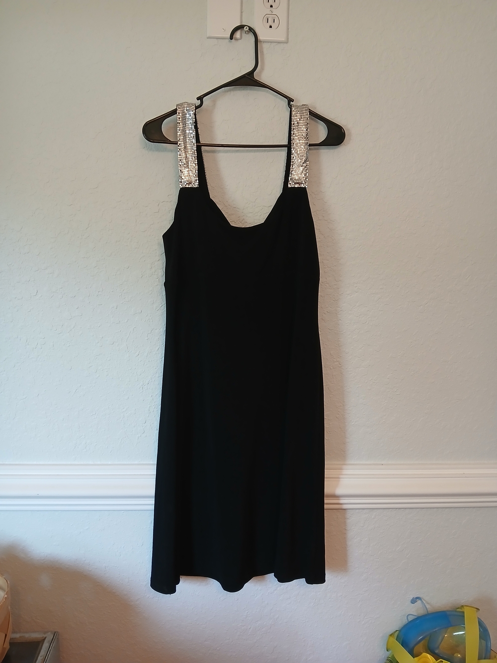 Black Sleeveless Dress with Silver Sequin Straps